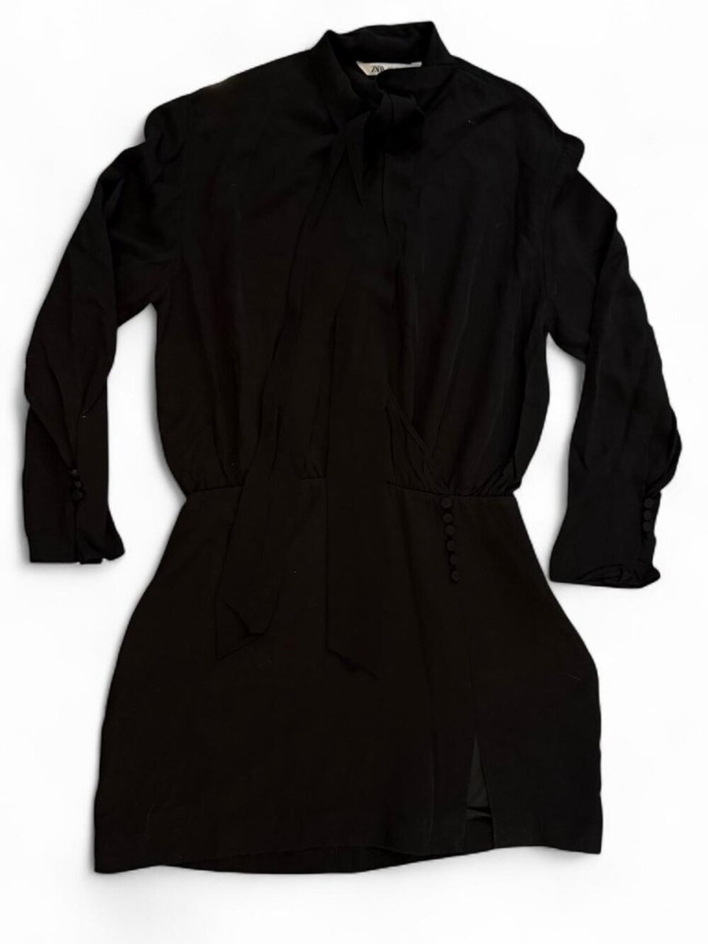Zara black mini dress with tie front detail